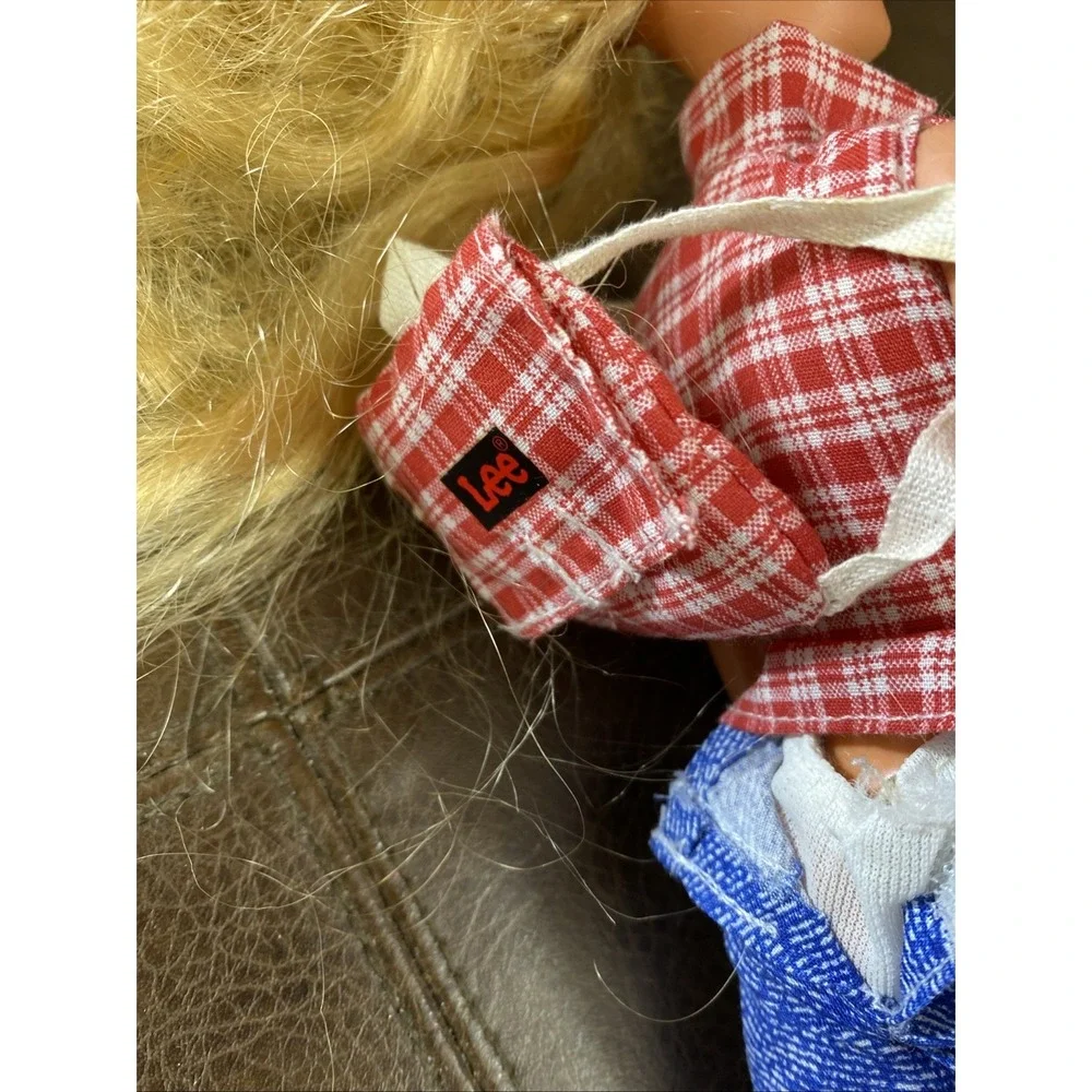 Vintage 1966 Malaysia‎ Barbie Blonde 1995 Lee Jeans Red Gingham Backpack Visor